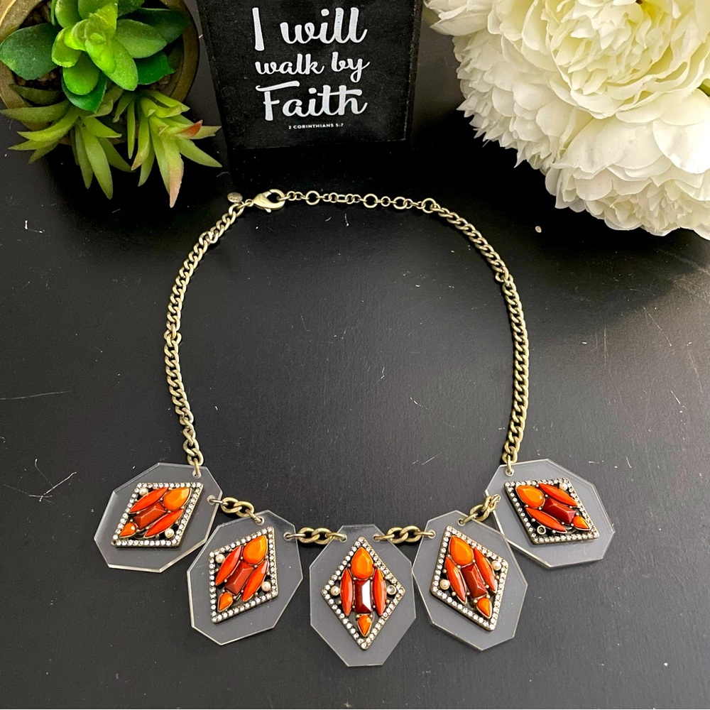 J Crew Elegant Gold and Orange Statement Necklace